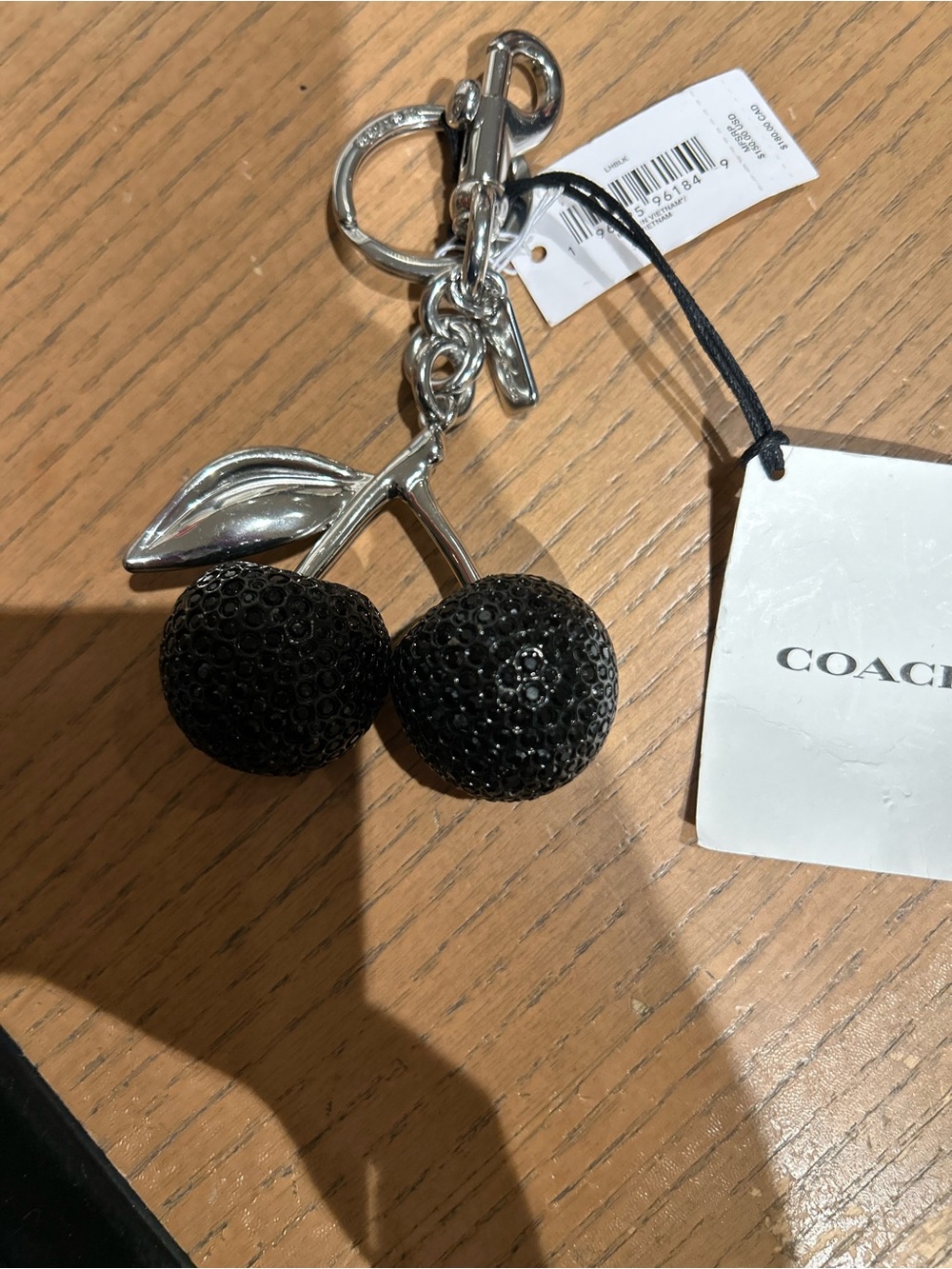 Coach Black Crystal Cherry Keychain Key & Card Holder Charm
